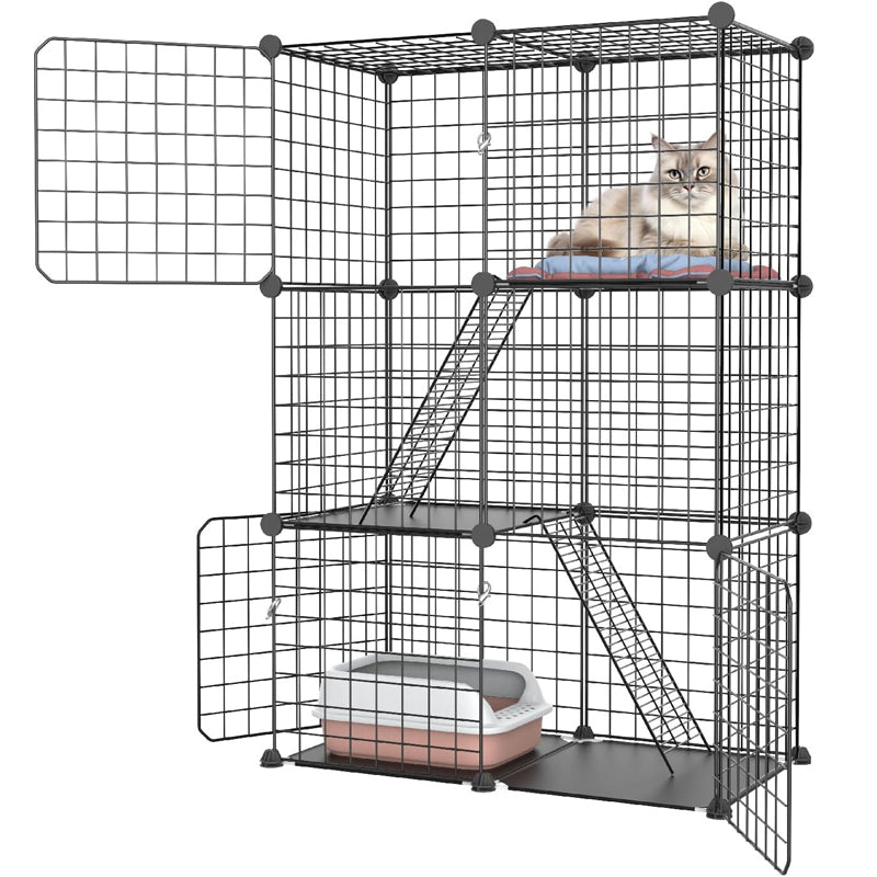 3-Tier Cat Cage Indoor Cat Enclosure DIY Pet Playpen Detachable Metal Wire Cat Kennel Kitten Cage House
