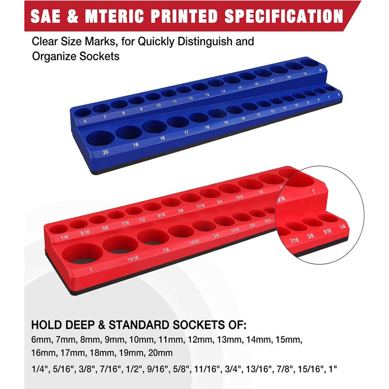 3/8-inch Magnetic Socket Organizer Set Socket Organizers 2-Piece SAE & Metric Socket Holders
