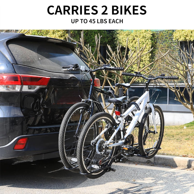 2-Bike Hitch Bike Rack 90 lbs Capacity Tiltable Bicycle Carrier Rack with Hitch Tightener and Strap
