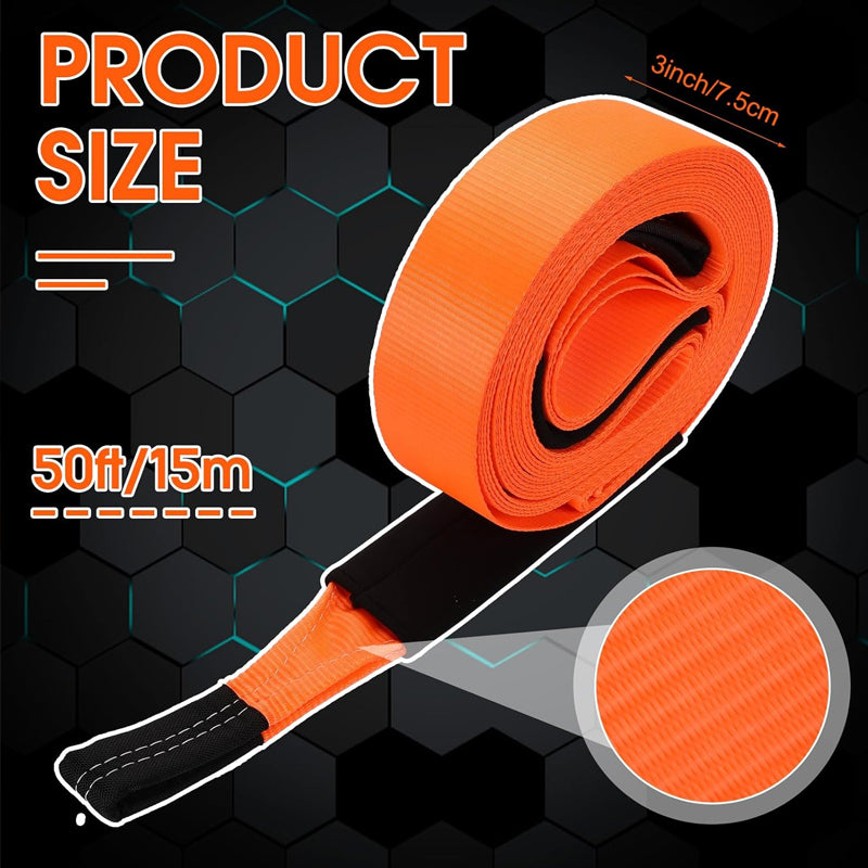 3" x 50 ft Recovery Tow Strap with Reinforced Loops 20,000 lbs Tow Rope Recovery Rope