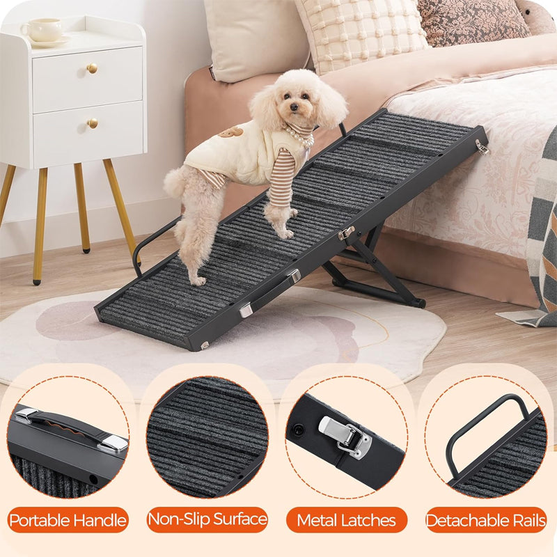 Dog Ramp 39.8" Long Folding Pet Ramp 5 Adjustable Height from 11.6" to 23.2" Folding Pet Ramp for Bed