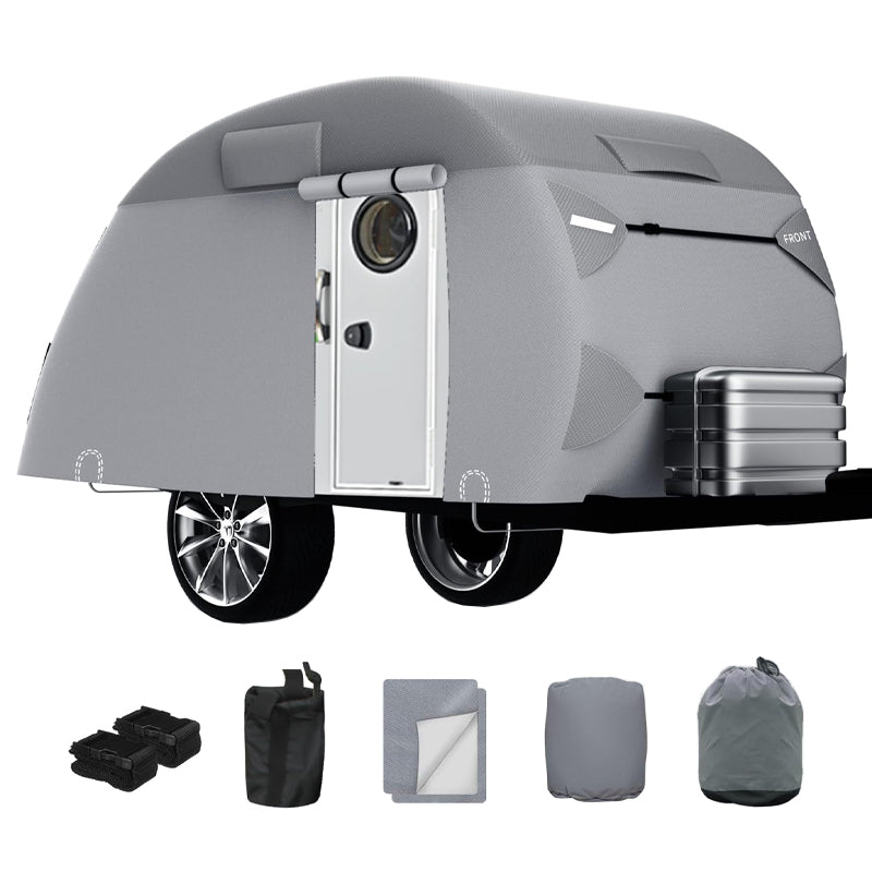 12'-15' Teardrop Trailer Cover 7 Layers Camper Cover Waterproof Travel Trailer Cover with Windproof Strap