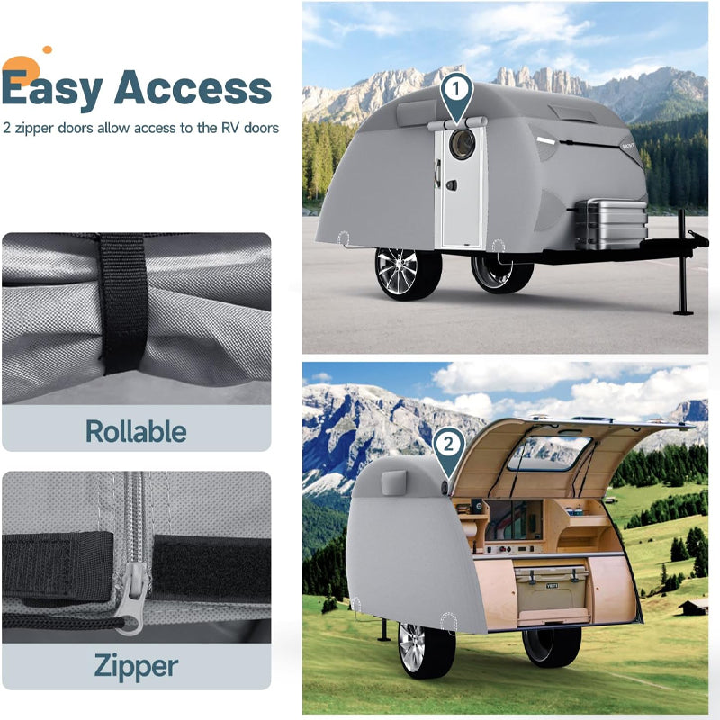 12'-15' Teardrop Trailer Cover 7 Layers Camper Cover Waterproof Travel Trailer Cover with Windproof Strap