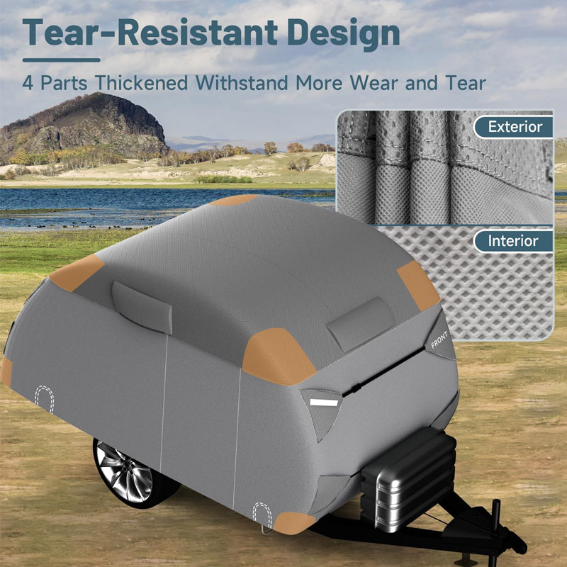 12'-15' Teardrop Trailer Cover 7 Layers Camper Cover Waterproof Travel Trailer Cover with Windproof Strap