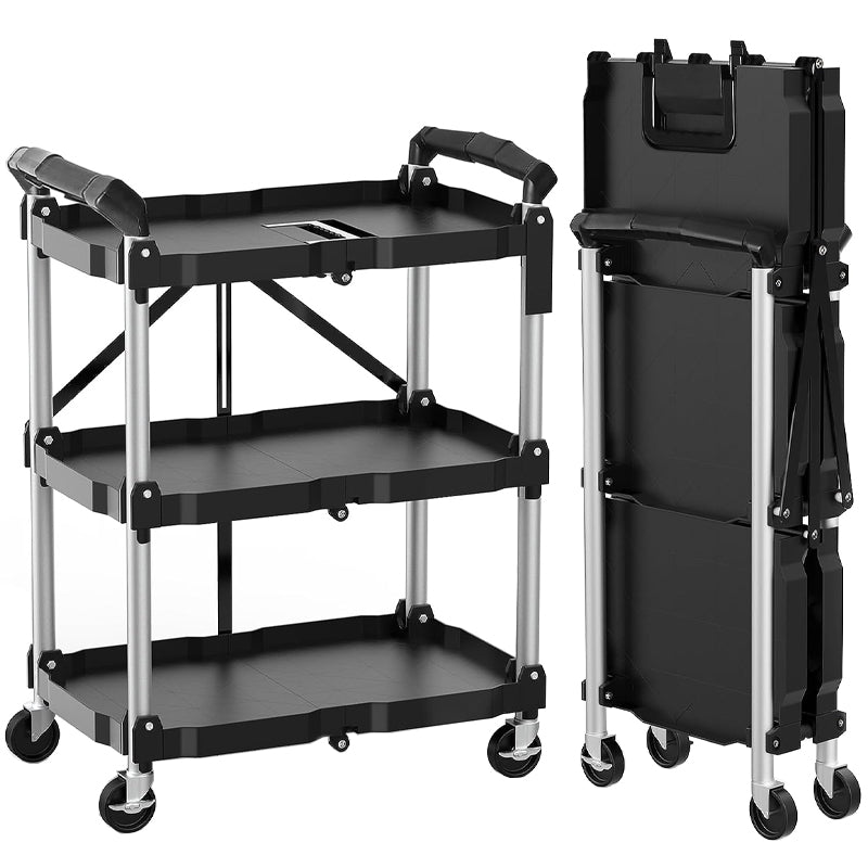 3 Tier Foldable Service Carts 220 LBS Folding Utility Rolling Tool Cart with Wheels for Home Commercial Garage Office