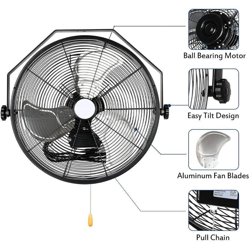 18 Inch Wall Mount Fan 4300 CFM 3-Speeds High Velocity Wall Fan Industrial Wall Fan Barn Fan
