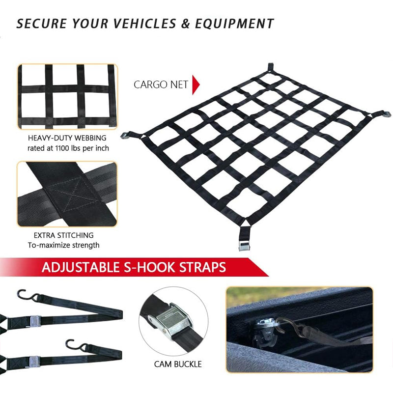 42" x 50" Cargo Net for Pickup Trucks 1100 lbs Capacity Heavy Duty Cargo Net Truck Bed Cargo Net