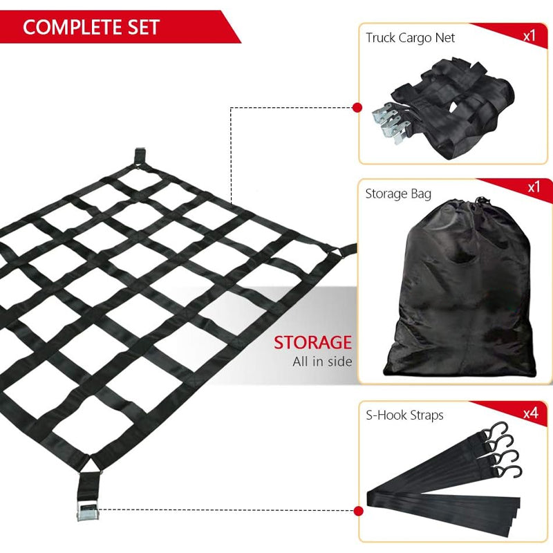 42" x 50" Cargo Net for Pickup Trucks 1100 lbs Capacity Heavy Duty Cargo Net Truck Bed Cargo Net