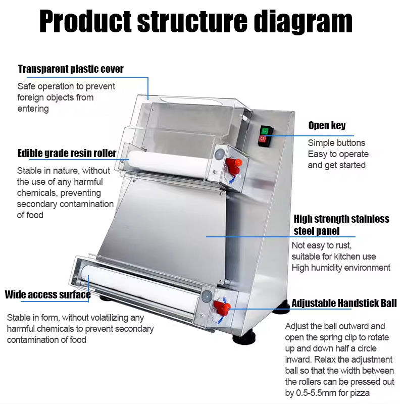 Pizza Dough Roller Sheeter 10-40 cm Fast Electric Dough Maker Pizza Making Machine