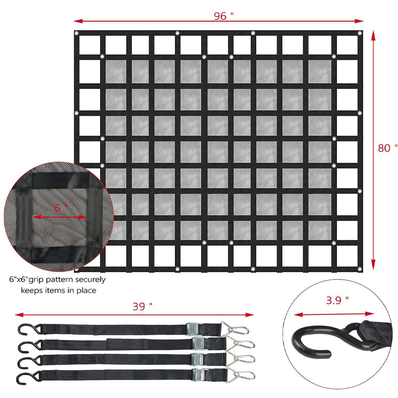 96" x 80" Cargo Net Pickup Truck Bed Cargo Net Heavy Duty Cargo Net for Trailer SUV Jeeps
