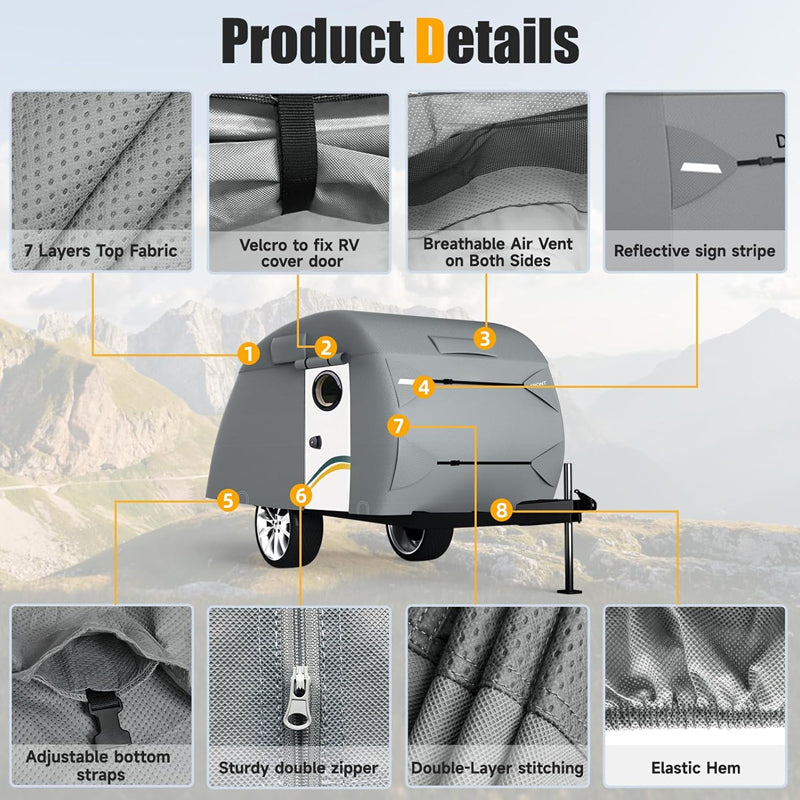 Teardrop Trailer Cover Fit for 8'-10' Trailers Tear-Resistant Travel Trailer Cover 7 Layers Trailer Cover