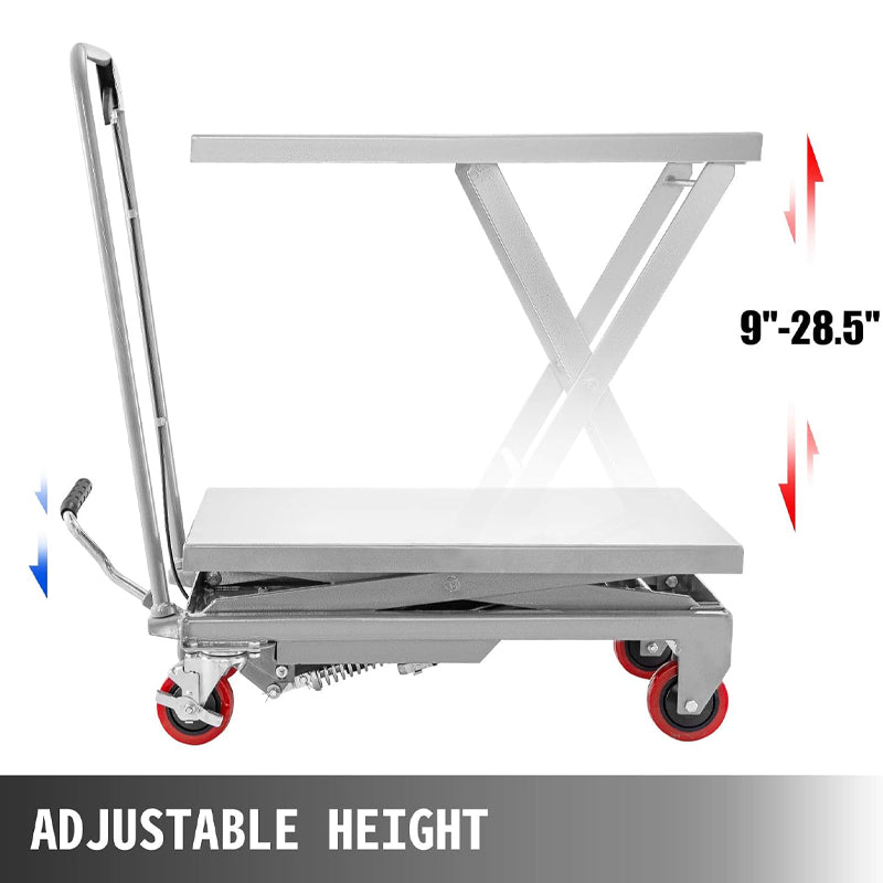 500LBS Capacity Hydraulic Lift Table Cart 28.5" Lifting Height Manual Scissor Lift Table