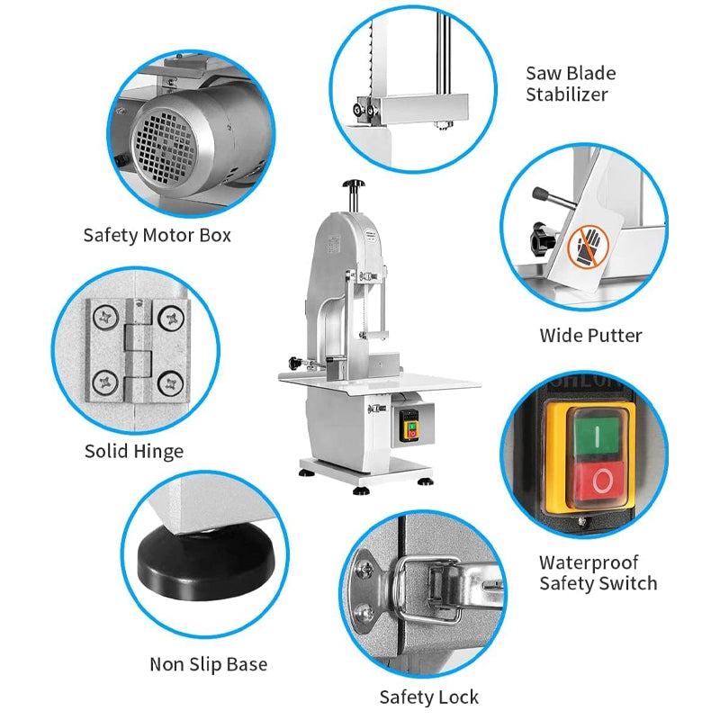 1500w Electric Meat Bandsaw Stainless Steel Bone Saw Machine with 6 Saw Blades