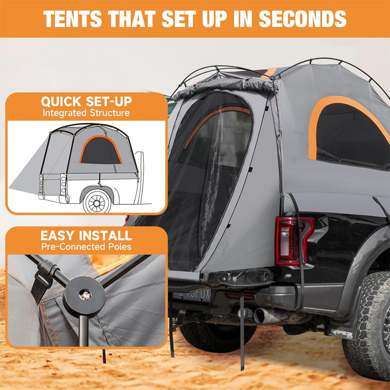 5.5-5.8ft Truck Tent PU3000 Waterproof Pickup Truck Tent Truck Bed Tent 2-3 Person