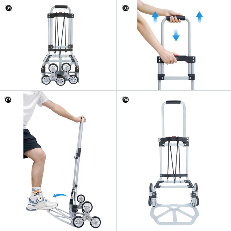 220 lbs Capacity Stair Climbing Cart with Telescoping Handle Folding Dolly Cart with 6 Wheels