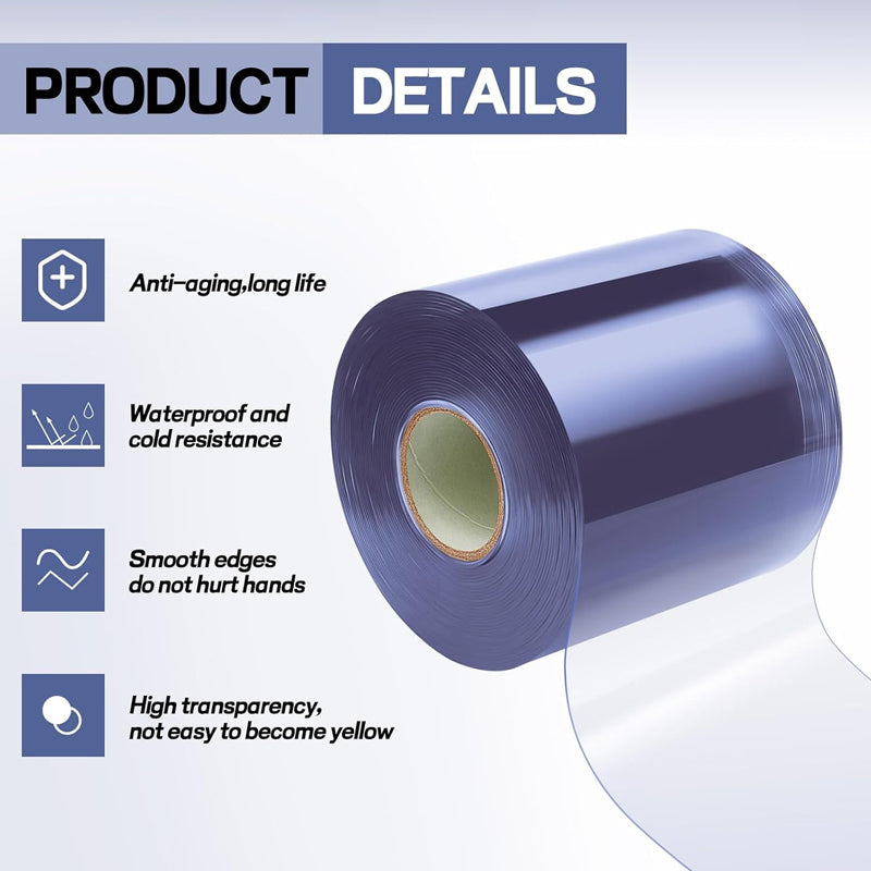 PVC Strip Curtain 50 ft Length x 8" Width x 0.08" Thickness Waterproof Clear Freezer Curtain