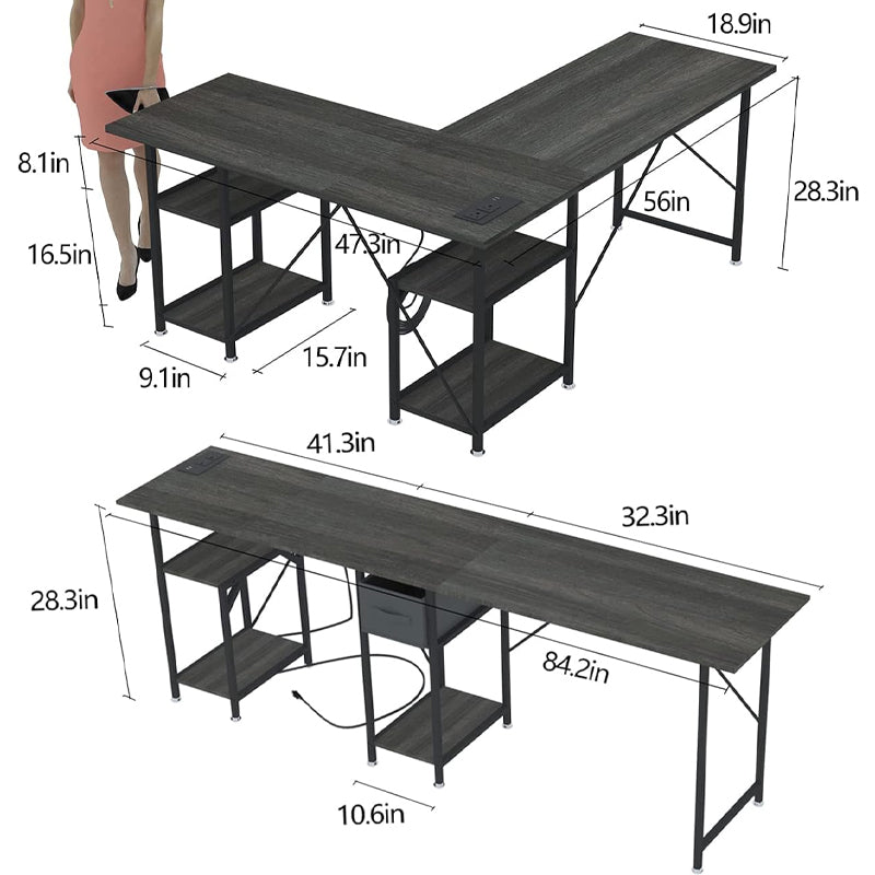 56 Inch Corner Desk L Shaped Computer Desk with Drawers Work Desk Gaming Desk for Home Office