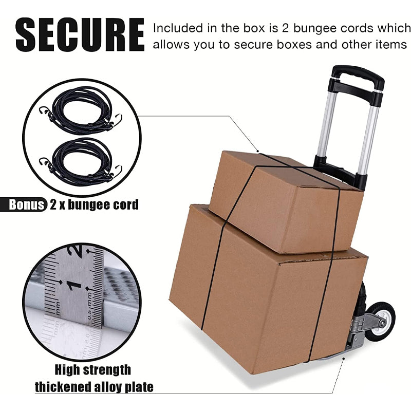 Folding Hand Truck 175 lbs Capacity Aluminum Trolley Cart with Telescoping Handle and Rubber Wheels