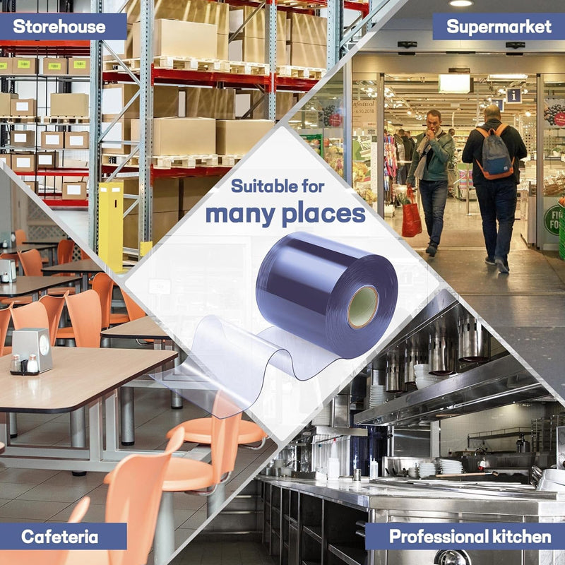 PVC Strip Curtain 50 ft Length x 8" Width x 0.08" Thickness Waterproof Clear Freezer Curtain