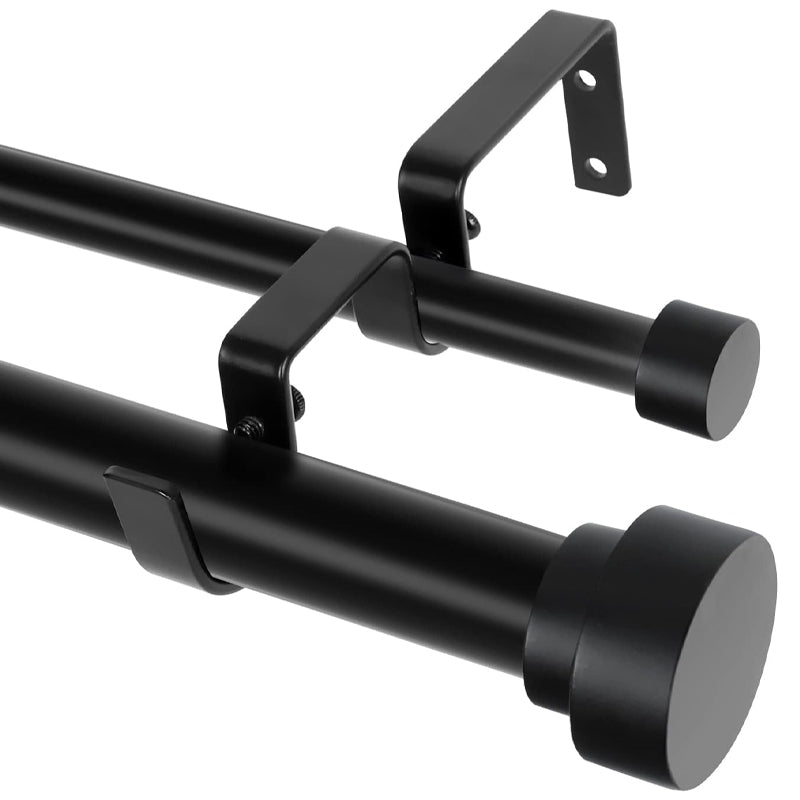 1 Inch Double Curtain Rods for Windows 36 to 72 Inch Matte Black Double Drapery Rod Set