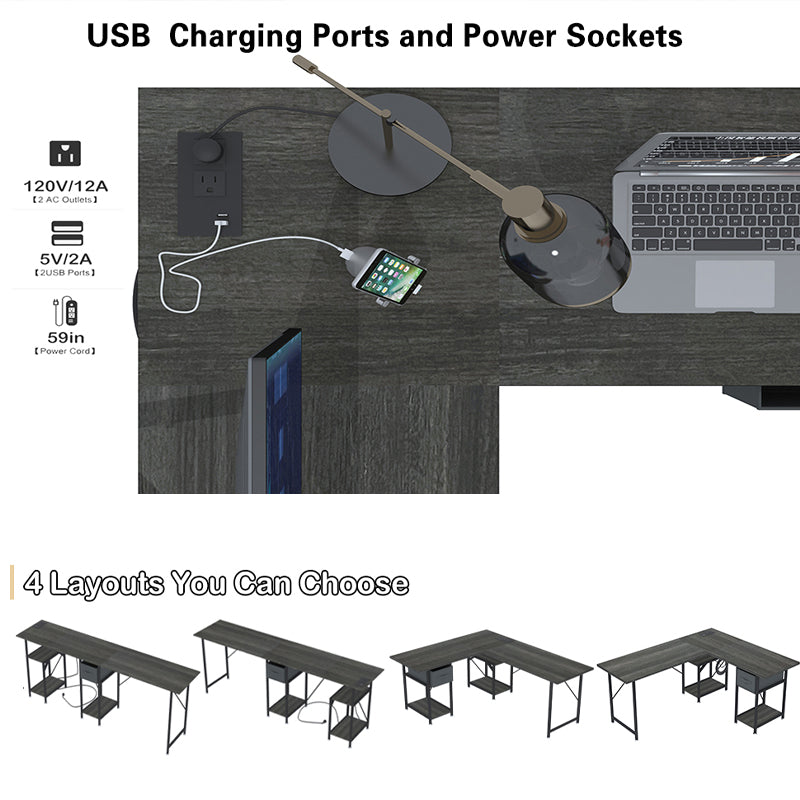 56 Inch Corner Desk L Shaped Computer Desk with Drawers Work Desk Gaming Desk for Home Office