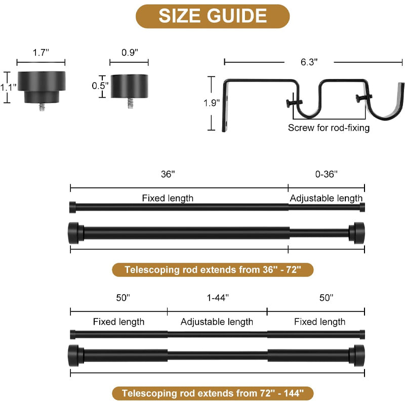 1 Inch Double Curtain Rods for Windows 36 to 72 Inch Matte Black Double Drapery Rod Set