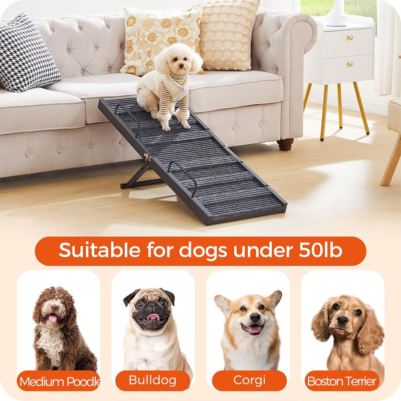 Dog Ramp 39.8" Long Folding Pet Ramp 5 Adjustable Height from 11.6" to 23.2" Folding Pet Ramp for Bed