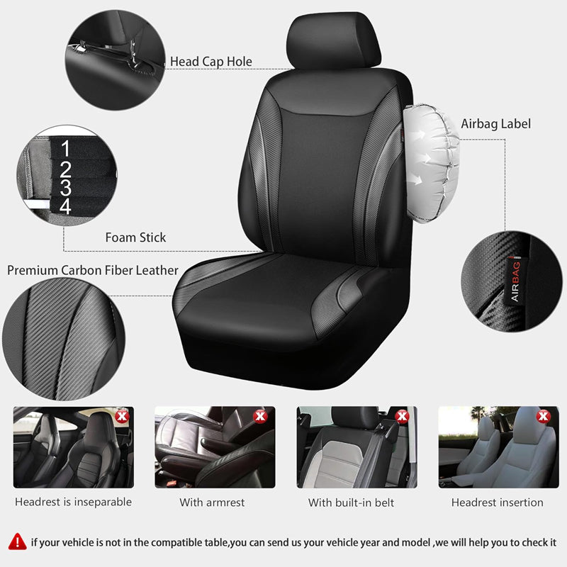 Car Seat Covers Premium Carbon Fiber Leather 5mm Composite Sponge Inside for SUV Van Sedan Truck
