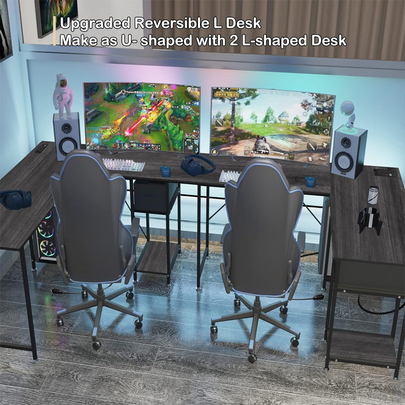 56 Inch Corner Desk L Shaped Computer Desk with Drawers Work Desk Gaming Desk for Home Office