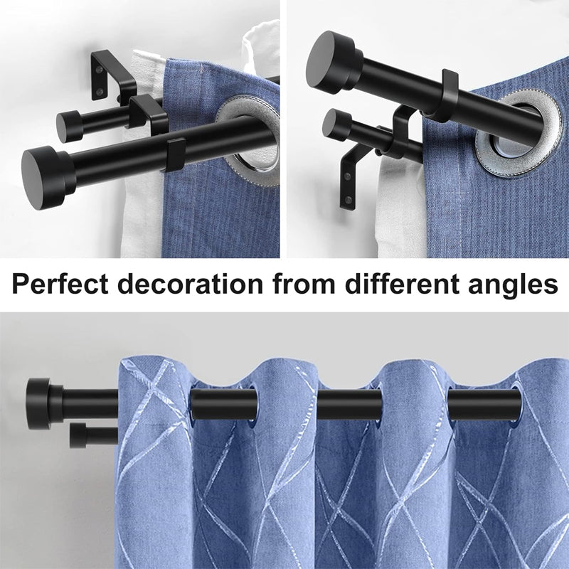 1 Inch Double Curtain Rods for Windows 36 to 72 Inch Matte Black Double Drapery Rod Set
