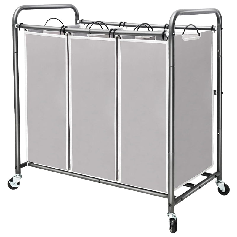 3 Section Laundry Sorter Laundry Hamper Cart Rolling Lockable Wheels Removable Bags Laundry Basket