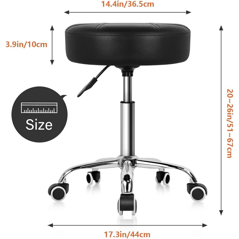 Rolling Stool Chair 300 LBS Weight Capacity PU Leather Stool with Wheels Adjustable Height Stool