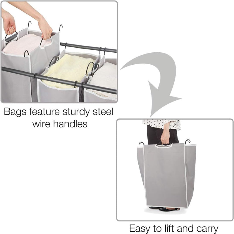 3 Section Laundry Sorter Laundry Hamper Cart Rolling Lockable Wheels Removable Bags Laundry Basket