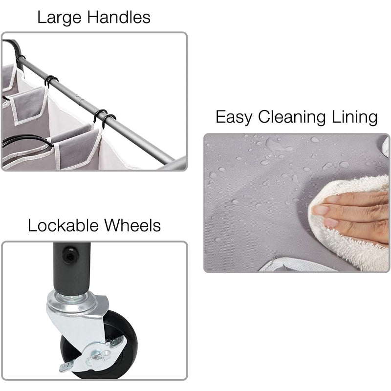 3 Section Laundry Sorter Laundry Hamper Cart Rolling Lockable Wheels Removable Bags Laundry Basket