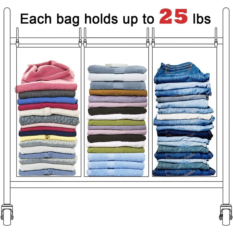 3 Section Laundry Sorter Laundry Hamper Cart Rolling Lockable Wheels Removable Bags Laundry Basket