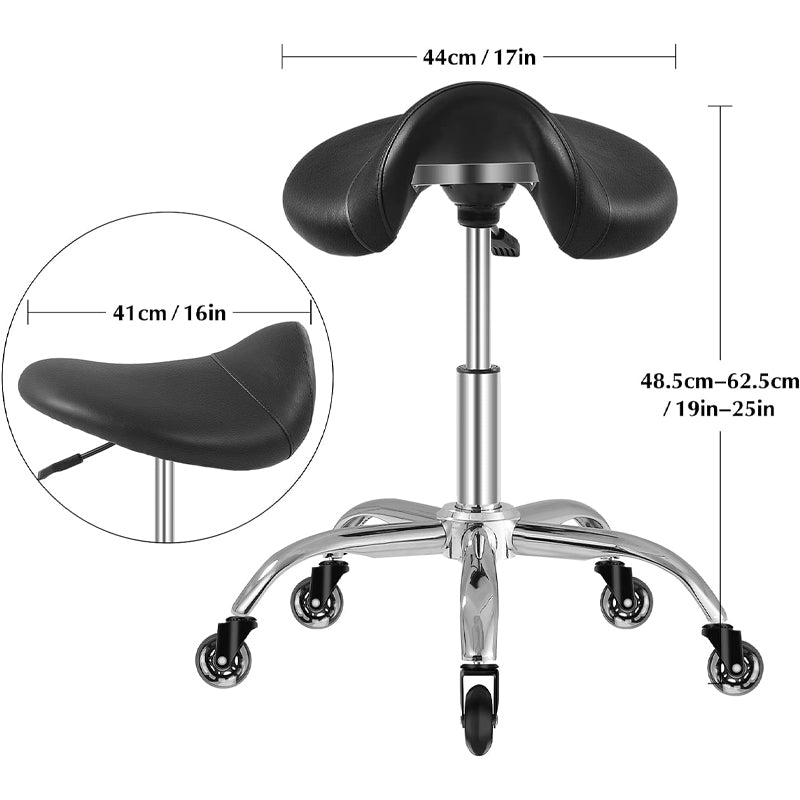 Saddle Stool 300 lbs Weight Capacity Height Adjustable 360 Swivel Rolling Stool with Wheels