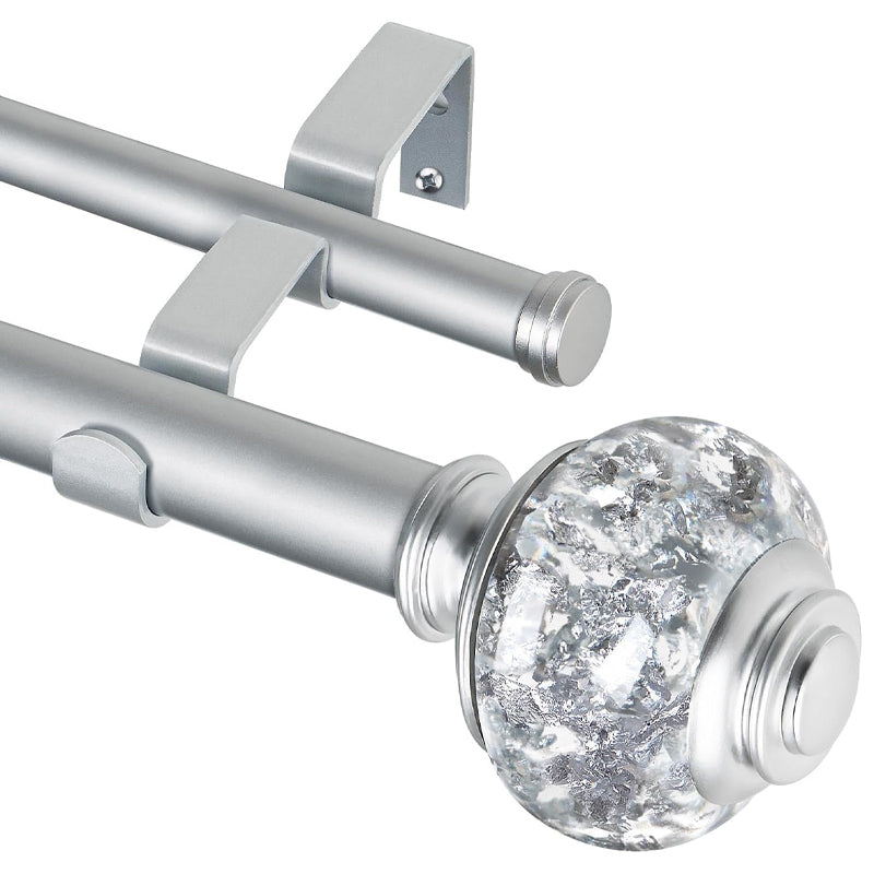 36 to 72 Inch Double Curtain Rods with Silver Translucent Finials 1 Inch Double Window Drapery Rod
