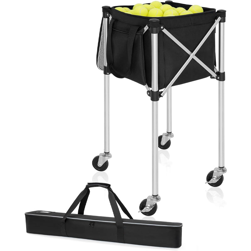 Foldable Tennis Cart Holds 180 Tennis Balls Auminum Alloy Sports Teaching Cart with Storage Bag