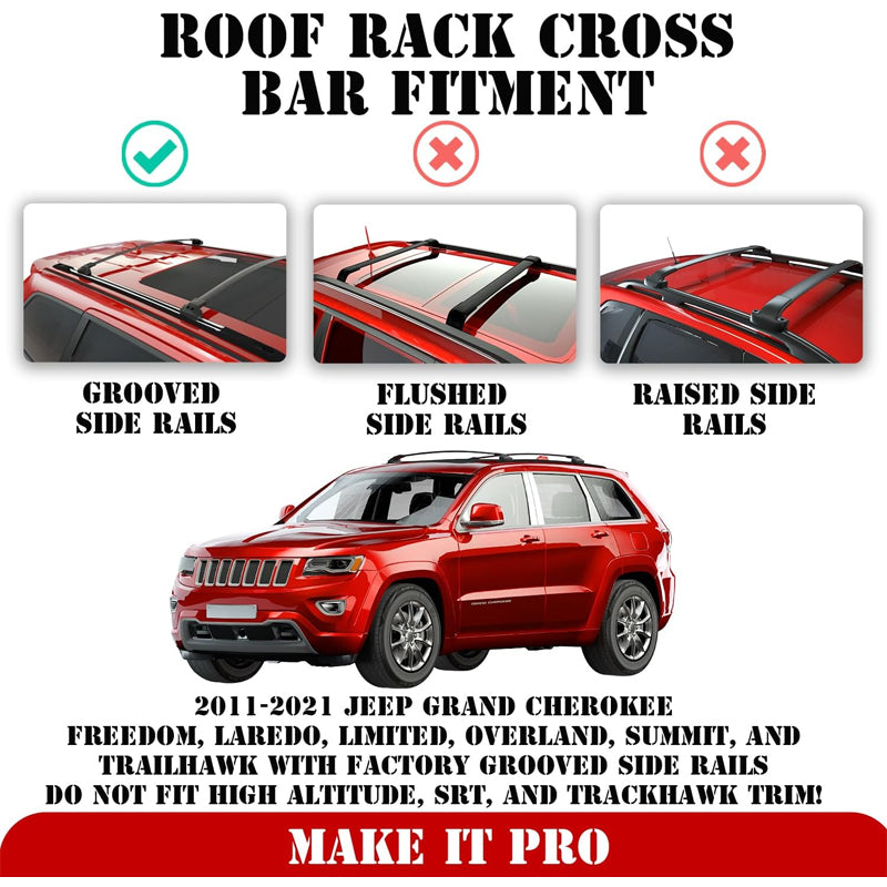Roof Rack Cross Bars for 2011-2021 Jeep Grand Cherokee 260lbs Aluminum Cargo Crossbar