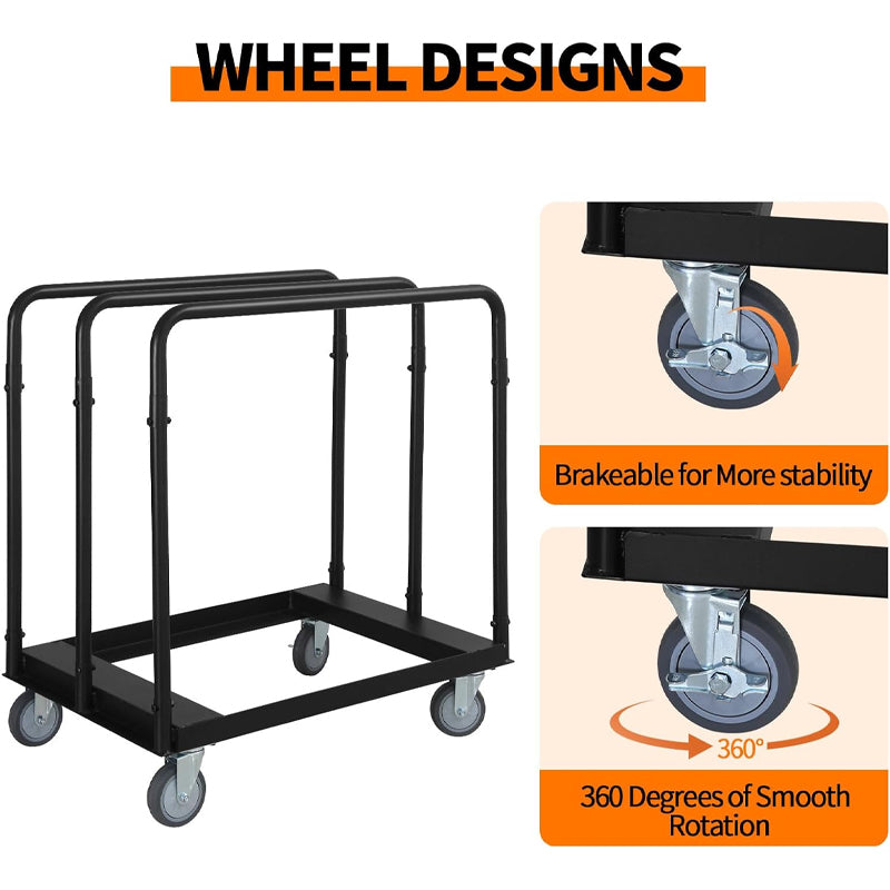 1500 LBS Steel Panel Truck Drywall Cart Heavy-Duty Drywall Sheet Cart for Garage Home Warehouse