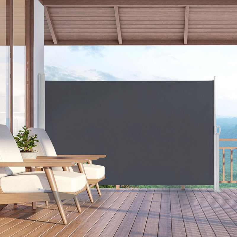 118" × 63" Retractable Side Awning Waterproof UV-Resistant Aluminum Patio Side Awning Screen Fence