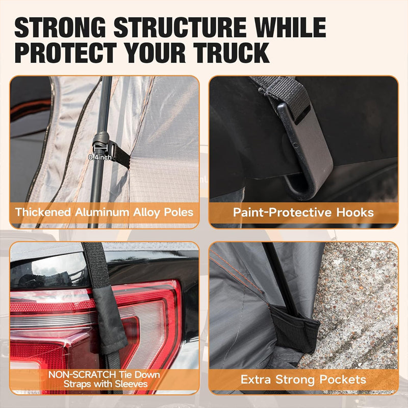 5.5-5.8ft Truck Tent PU3000 Waterproof Pickup Truck Tent Truck Bed Tent 2-3 Person