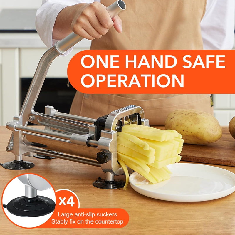 French Fry Cutter with 1/2 Inch and 3/8 Inch Blades Stainless Steel Manual Potato Cutter