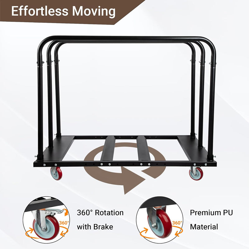 1800 LBS Folding Table Cart Drywall Cart with 5" PU Swivel Wheels Heavy Duty Table Dolly