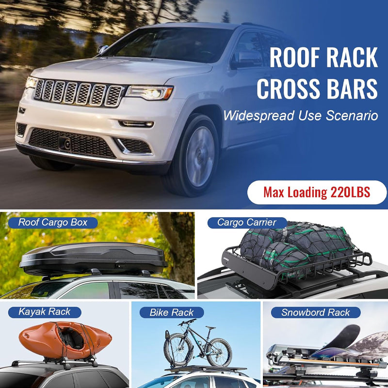 Roof Rack Cross Bars for 2011-2021 Jeep Grand Cherokee 220lbs Aluminum Cargo Carrier with Grooved Side Rails