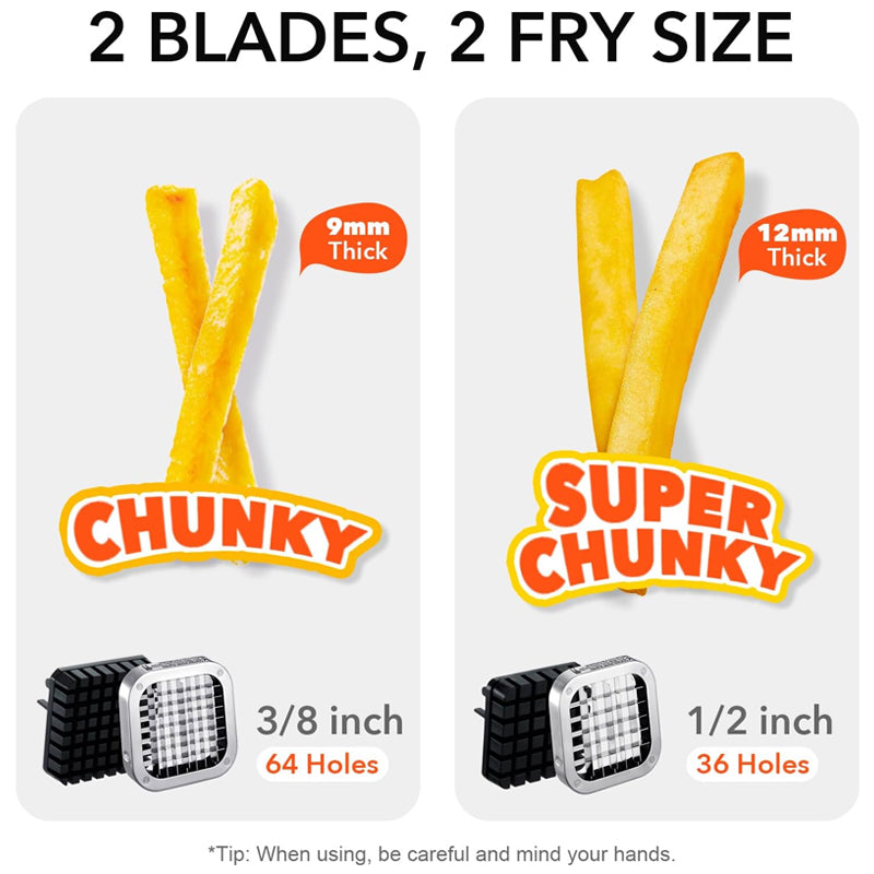 French Fry Cutter with 1/2 Inch and 3/8 Inch Blades Stainless Steel Manual Potato Cutter