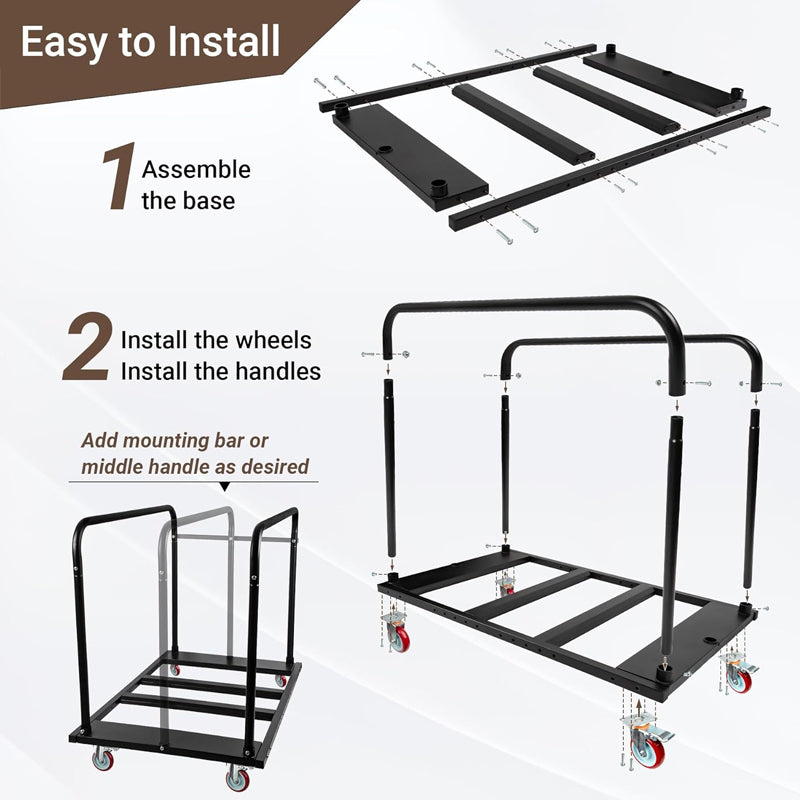 1800 LBS Folding Table Cart Drywall Cart with 5" PU Swivel Wheels Heavy Duty Table Dolly