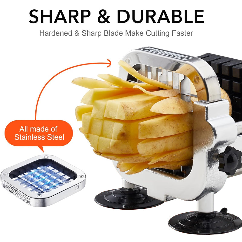 French Fry Cutter with 1/2 Inch and 3/8 Inch Blades Stainless Steel Manual Potato Cutter