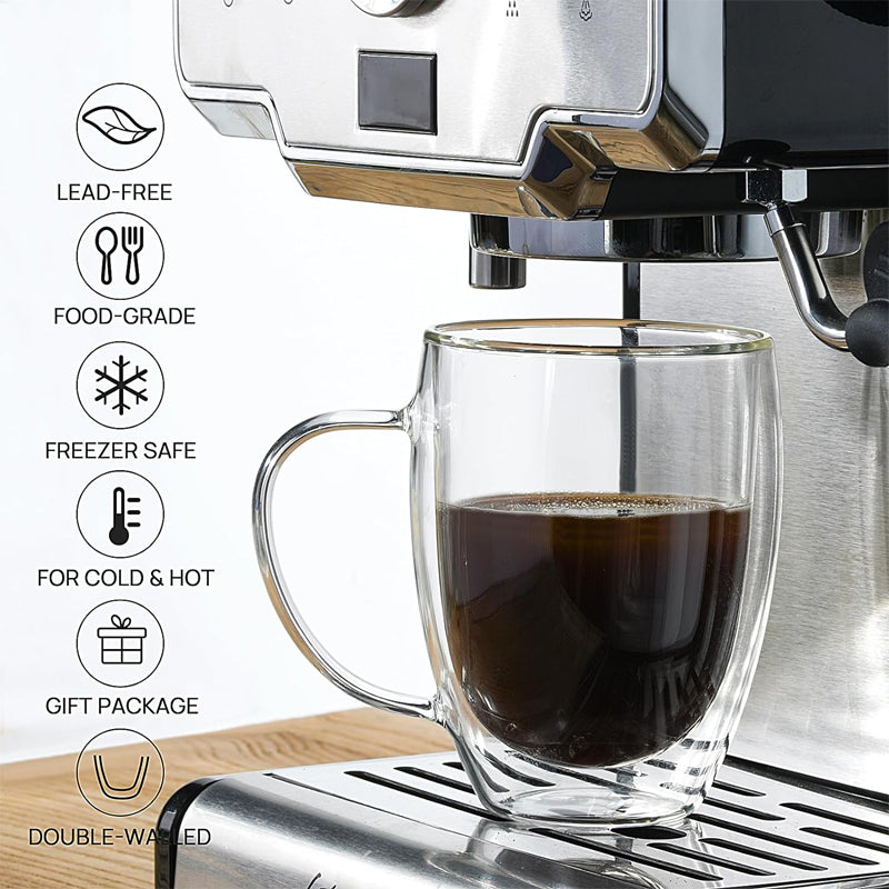 Double Wall Coffee Glass Clear Coffee Mugs with Handle Insulated Glass Coffee Mugs