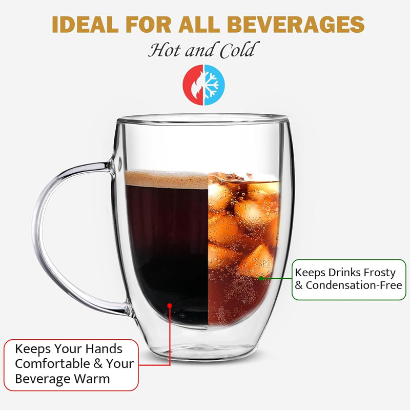 Double Wall Coffee Glass Clear Coffee Mugs with Handle Insulated Glass Coffee Mugs